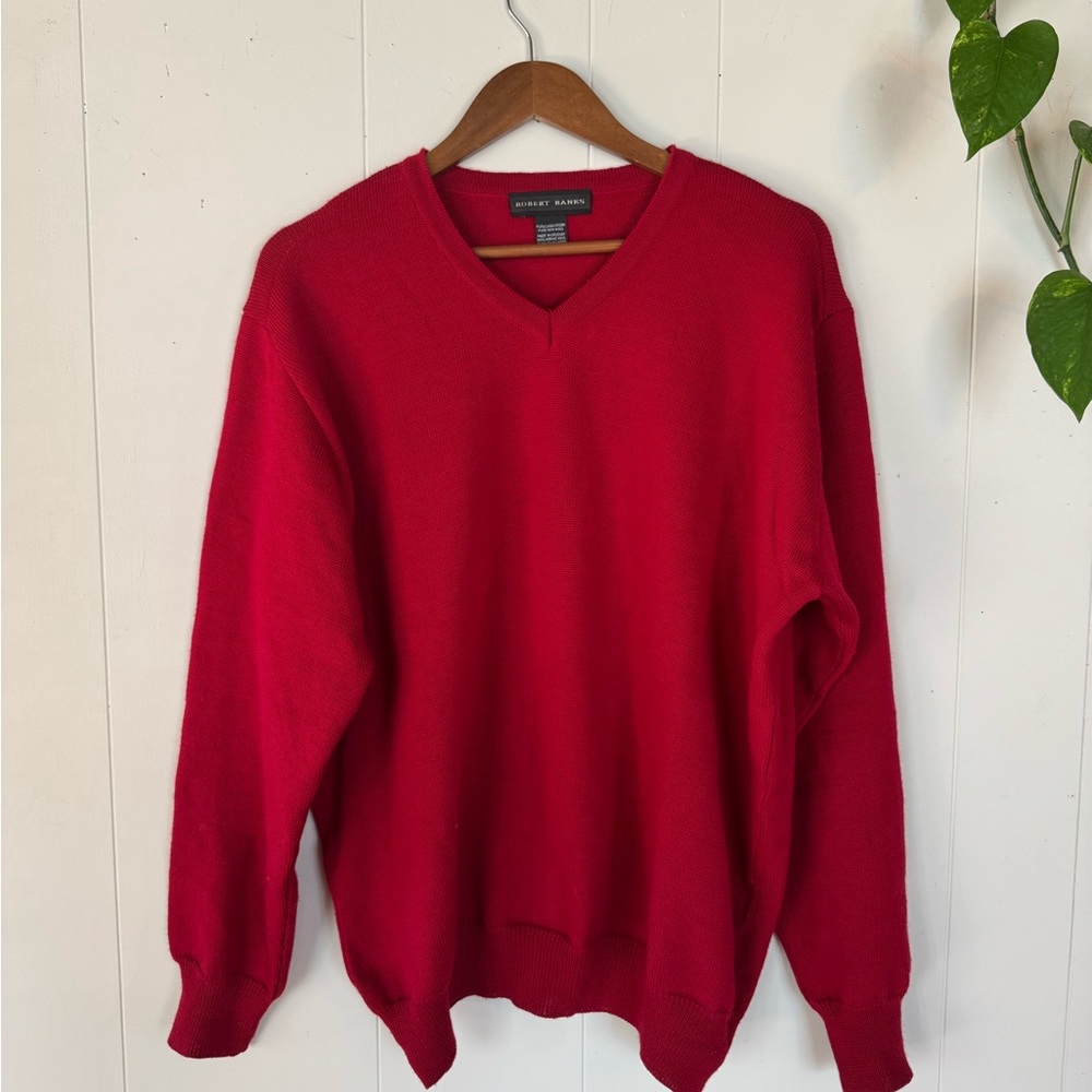 Vibrant Red V-Neck Sweater with Soft Knit